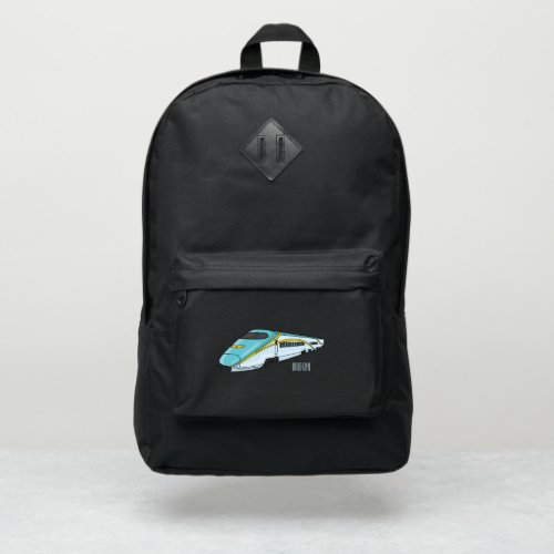 High speed bullet train cartoon illustration port authority backpack