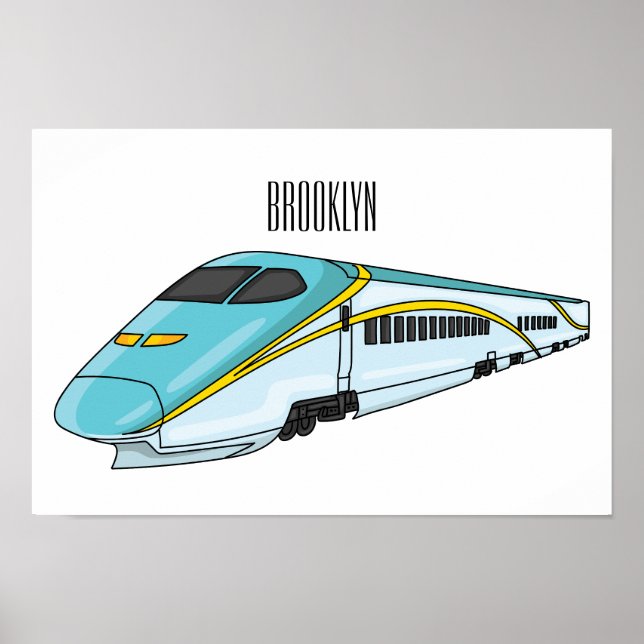 High speed bullet train cartoon illustration poster (Front)