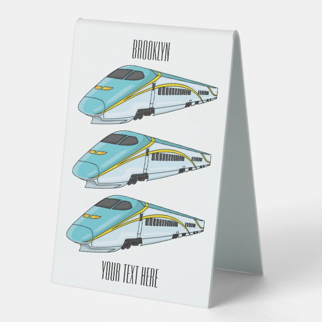 High speed bullet train cartoon illustration table tent (Front)