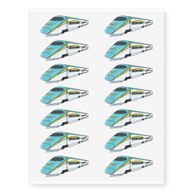 High speed bullet train cartoon illustration temporary tattoos (Front)