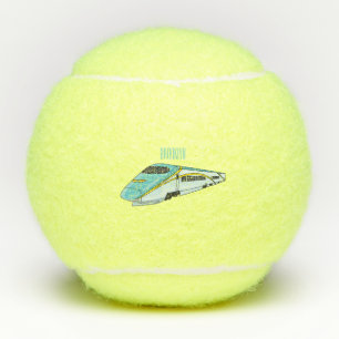 High speed bullet train cartoon illustration tennis balls