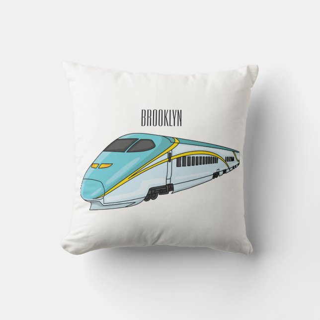 High speed bullet train cartoon illustration throw pillow (Front)