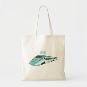 High speed bullet train cartoon illustration tote bag