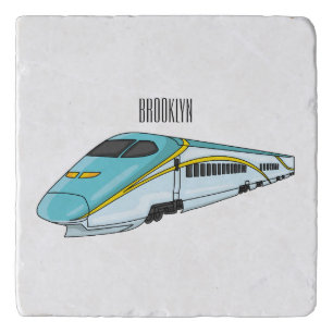 High speed bullet train cartoon illustration trivet