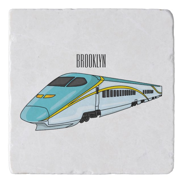 High speed bullet train cartoon illustration trivet (Front)