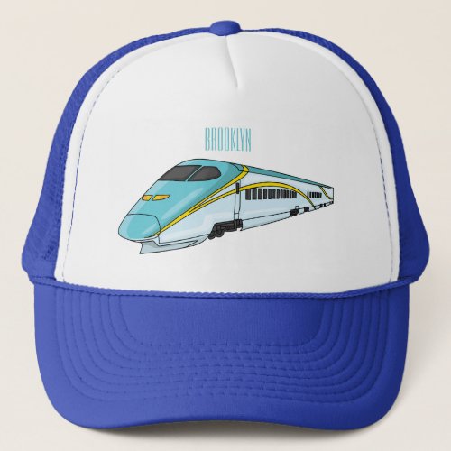 High speed bullet train cartoon illustration  trucker hat
