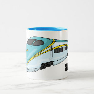High speed bullet train cartoon illustration Two-Tone coffee mug