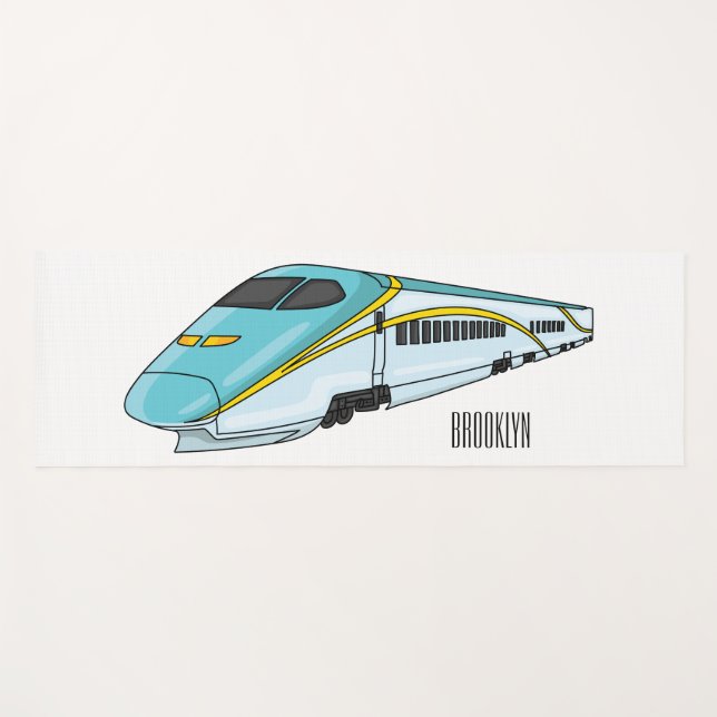 High speed bullet train cartoon illustration yoga mat (Front (Horizontal))