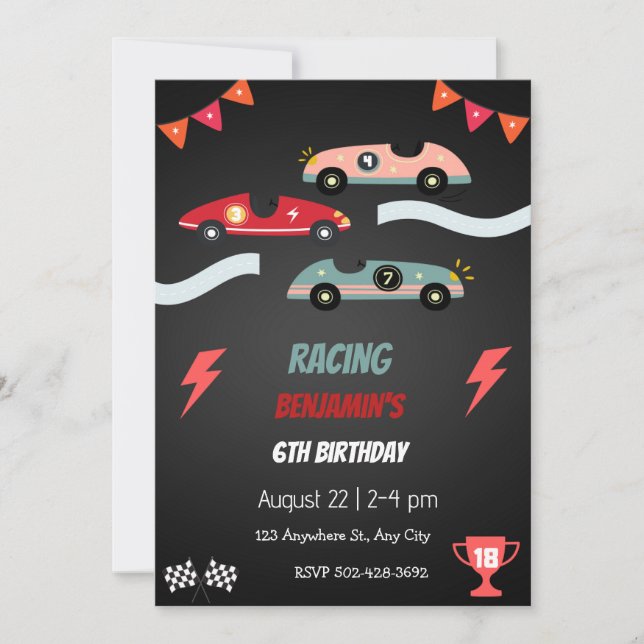 High-Speed Car Racing Birthday Party  Invitation (Front)