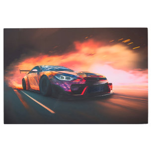 High-Speed Drift Car Digital Neon Sunset Metal Print