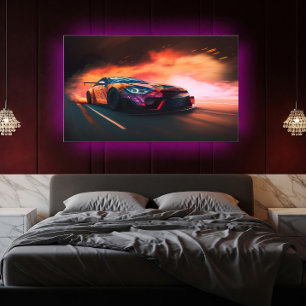 High-Speed Drift Car Digital Neon Sunset Poster