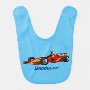 High speed racing cars cartoon illustration baby bib