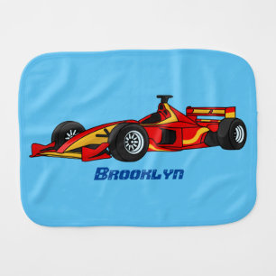 High speed racing cars cartoon illustration baby burp cloth