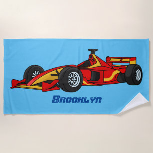 High speed racing cars cartoon illustration beach towel