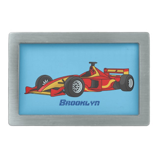 High speed racing cars cartoon illustration belt buckle (Front)