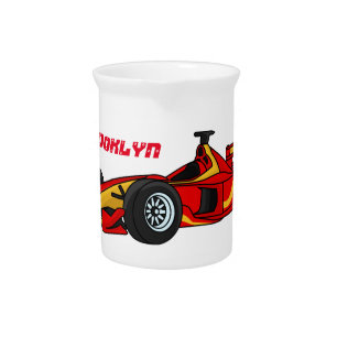 High speed racing cars cartoon illustration beverage pitcher