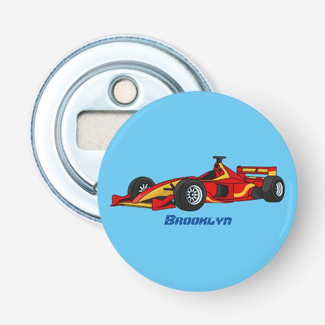 High speed racing cars cartoon illustration bottle opener (Front)