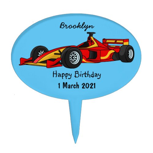 High speed racing cars cartoon illustration cake topper