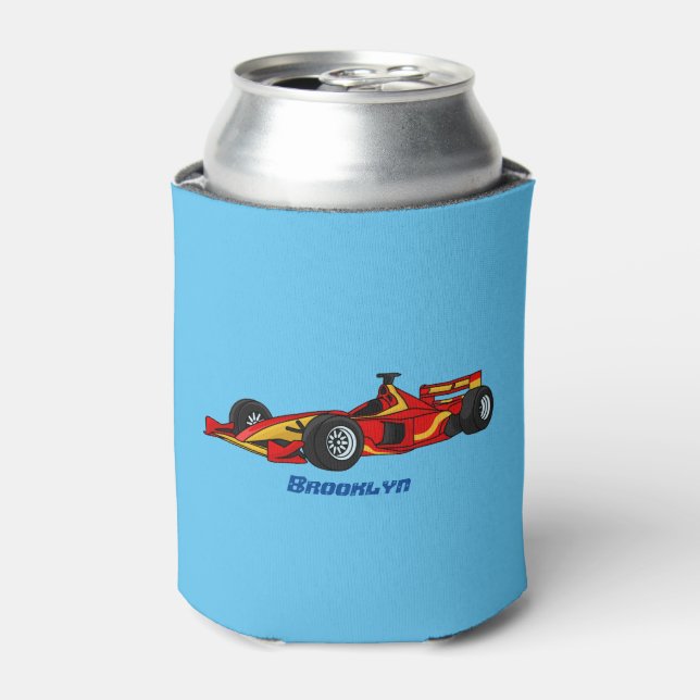 High speed racing cars cartoon illustration can cooler (Can Front)