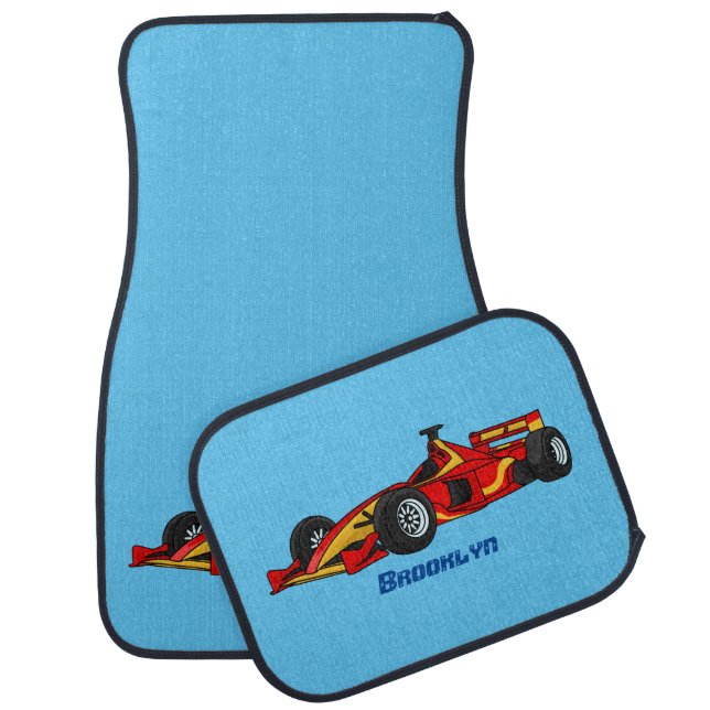 High speed racing cars cartoon illustration car floor mat (Set)
