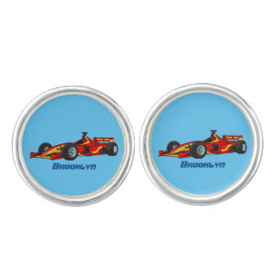 High speed racing cars cartoon illustration cufflinks