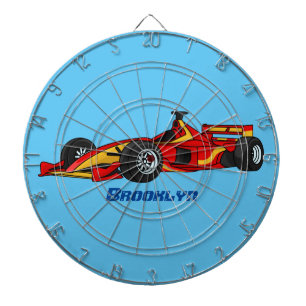 High speed racing cars cartoon illustration dart board