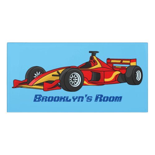 High speed racing cars cartoon illustration door sign