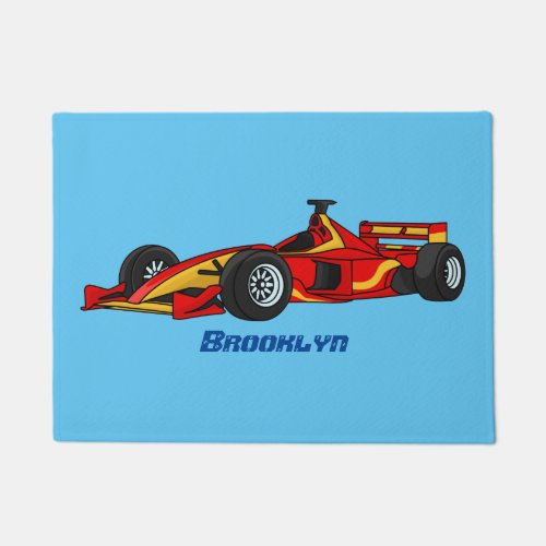 High speed racing cars cartoon illustration doormat