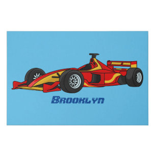 High speed racing cars cartoon illustration faux canvas print