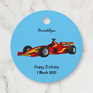 High speed racing cars cartoon illustration favor tags