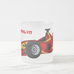 High speed racing cars cartoon illustration frosted glass coffee mug