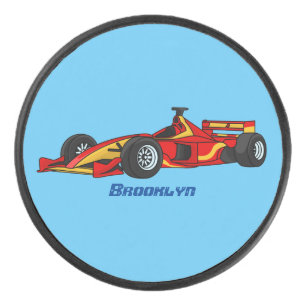 High speed racing cars cartoon illustration hockey puck