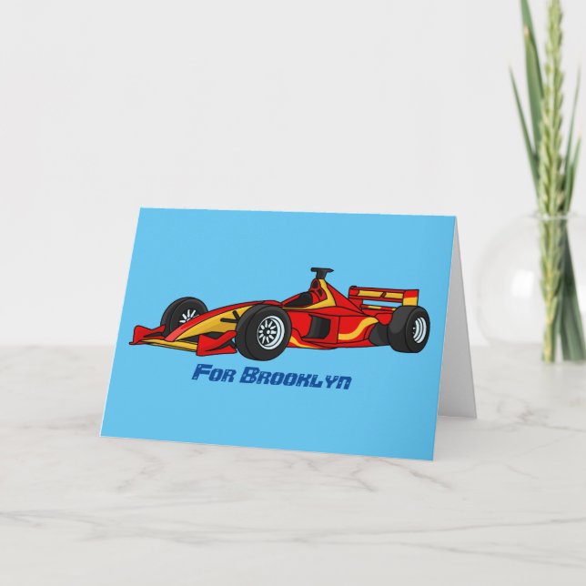 High speed racing cars cartoon illustration holiday card (Front)