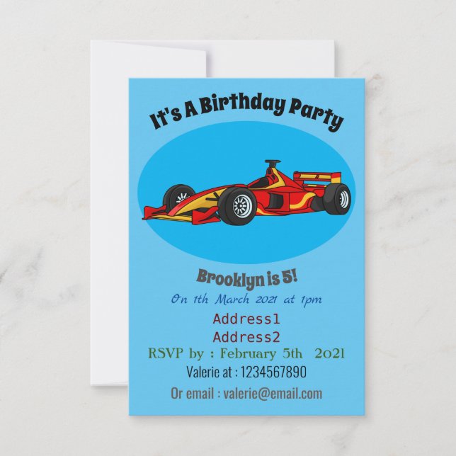 High speed racing cars cartoon illustration invitation (Front)