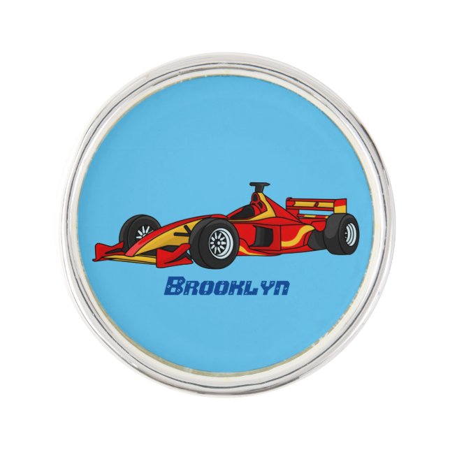 High speed racing cars cartoon illustration lapel pin (Front)