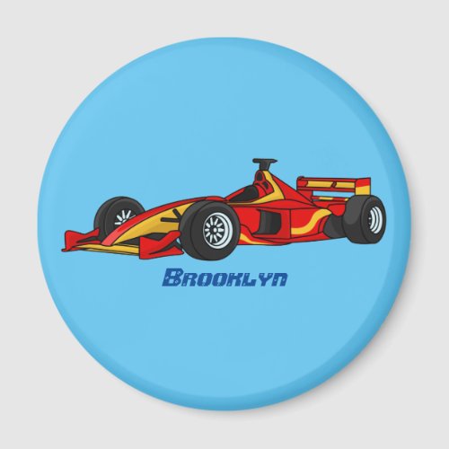 High speed racing cars cartoon illustration  magnet