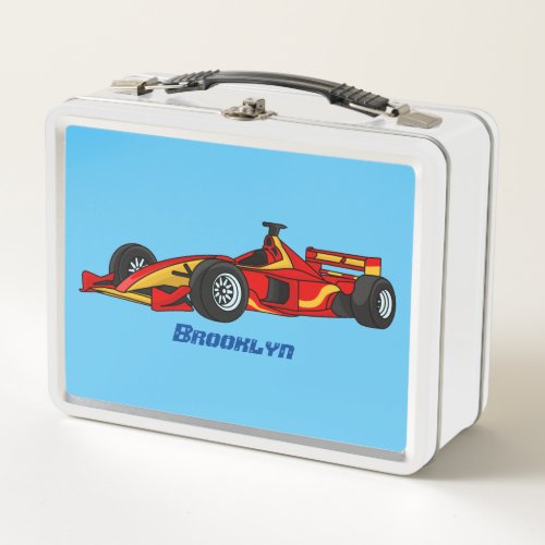 High speed racing cars cartoon illustration metal lunch box