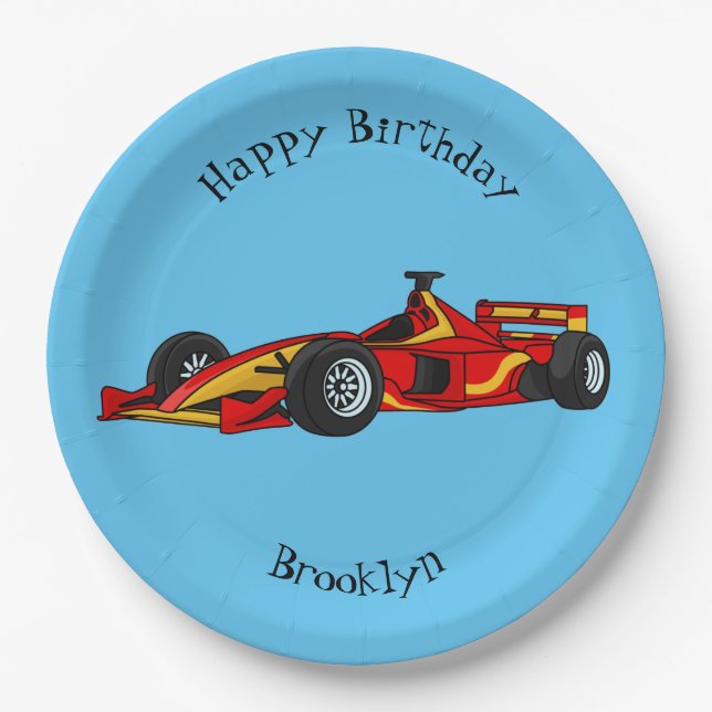 High speed racing cars cartoon illustration paper plates (Front)