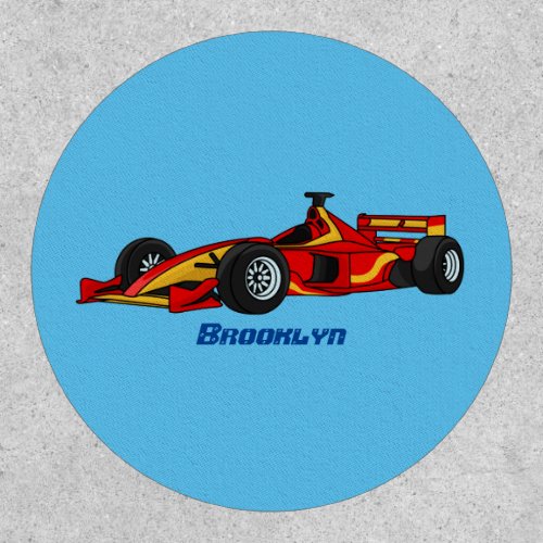 High speed racing cars cartoon illustration patch