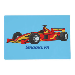 High speed racing cars cartoon illustration placemat