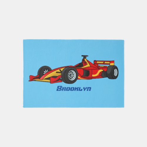 High speed racing cars cartoon illustration rug