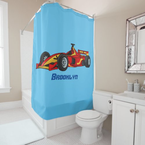 High speed racing cars cartoon illustration shower curtain