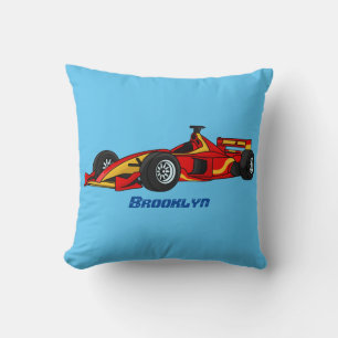 High speed racing cars cartoon illustration throw pillow