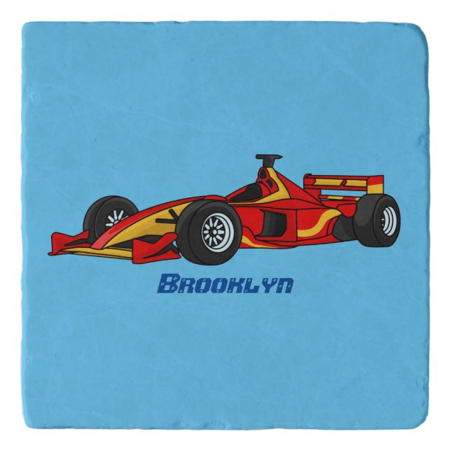 High speed racing cars cartoon illustration trivet (Front)