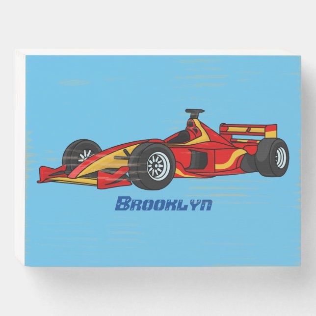 High speed racing cars cartoon illustration wooden box sign (Front Horizontal)