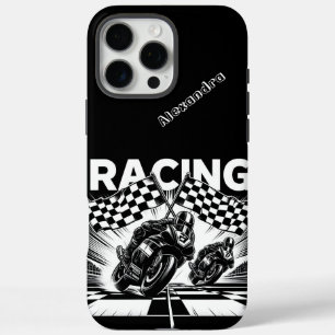 High-speed racing with checkered flags in action iPhone 16 pro max case
