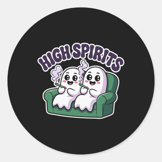 High Spirits Funny Ghost Weed Halloween Humor  Classic Round Sticker (Front)