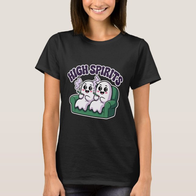 High Spirits Funny Ghost Weed Halloween Humor  T-Shirt (Front)