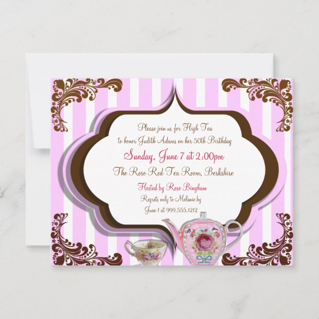 High Tea Birthday Invitations Front and Back (Front)