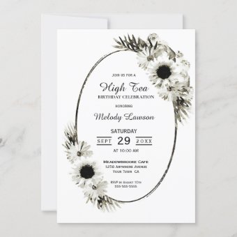 High Tea Black and White Floral Birthday Party Invitation | Zazzle